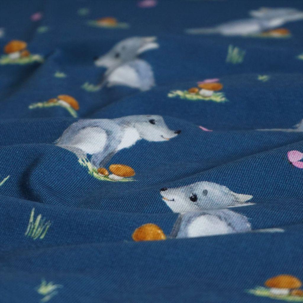 Baumwolljersey kleiner Wolf blau – FVJ